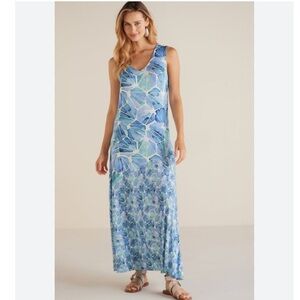 NWT Soft Surroundings Castel Blue Printed Maxi Dress Size Small